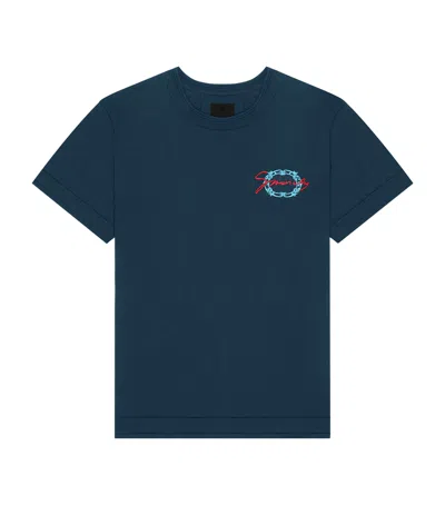 Givenchy Cotton Embroidered T-shirt In Green-blue