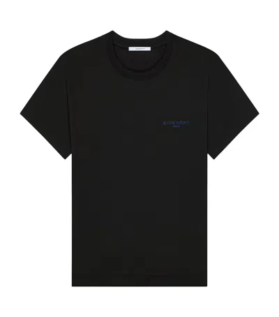 Givenchy Cotton Embroidered-logo T-shirt In Blue