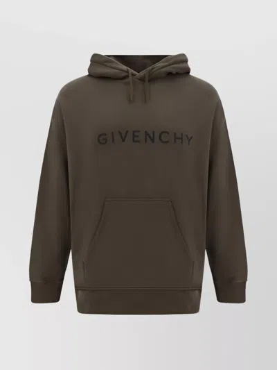 Givenchy Cotton Hooded Sweatshirt Kangaroo Pocket In Brown