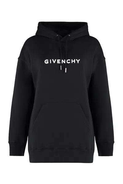 Givenchy 蕾丝细节logo印花连帽衫 In Black