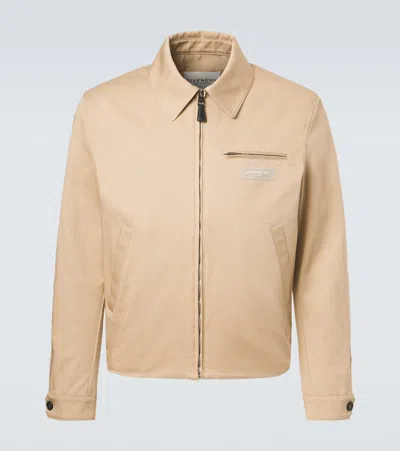 Givenchy Mens Beige Logo-embroidered Zip-up Cotton Harrington Jacket In Gold
