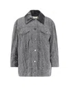 Givenchy Herringbone Pattern Cotton Jacket With Leather Collar In Gray