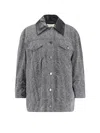 Givenchy Herringbone Pattern Cotton Jacket With Leather Collar In Gray