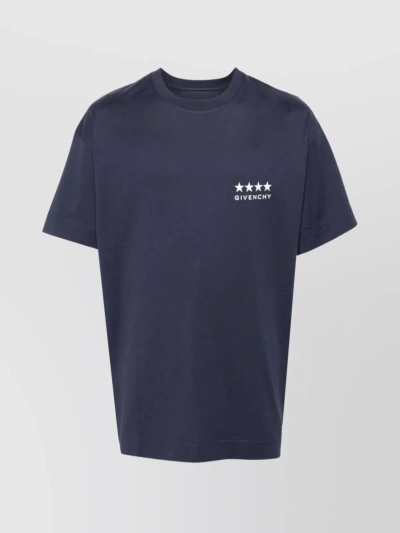 Givenchy Cotton Jersey Crew Neck T-shirt With Contrast Piping In Blue