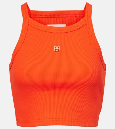 Givenchy Cropped Tank Top In Cotton With 4g Liquid Detail In Orange