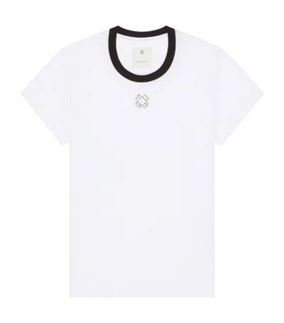 Givenchy Slim Fit T-shirt In Cotton And Crystals With 4g Detail In White