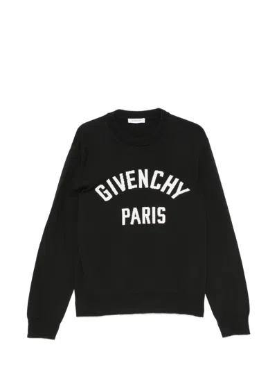 Givenchy Cotton Knit Crew Neck Sweater With Logo Intarsia In Multi