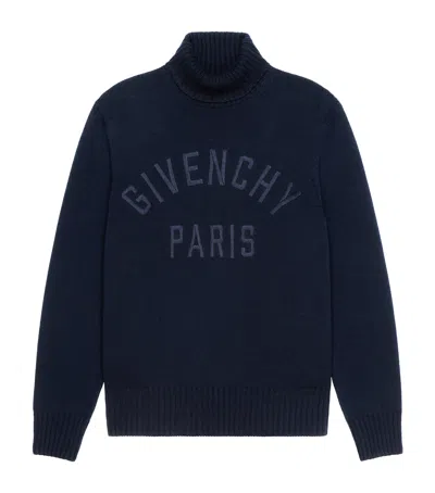 Givenchy Cotton Logo Roll-neck Sweater In Blue