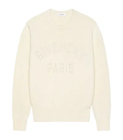 Givenchy Mens Ecru Brand-embroidery Crewneck Cotton Jumper In White