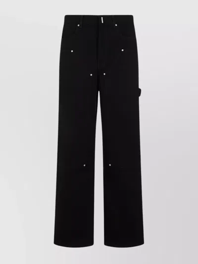 Givenchy Cotton Rivet Wide Leg Trousers In Black