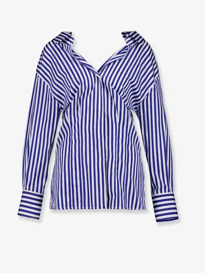 Givenchy Slashed Striped Poplin Shirt In Blue