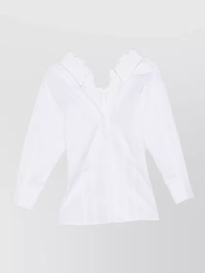 Givenchy Cotton Shirt Collar Cuffed Sleeves V Neck In White