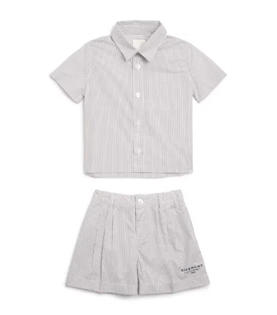 Givenchy Kids' Cotton Stripe Shirt And Shorts Set In Gray