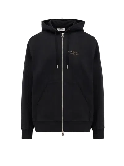 Givenchy Logo Print Zip-up Sweatshirt In Black