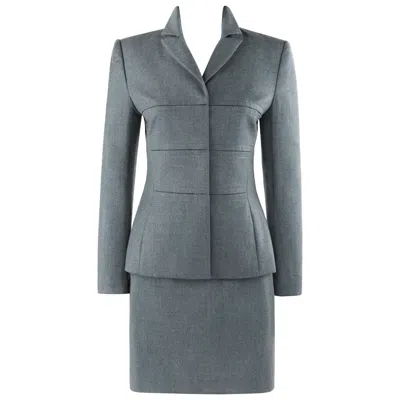 Pre-owned Givenchy Couture A/w 1998 Alexander Mcqueen Blue Gray Tailored Blazer Skirt Suit
