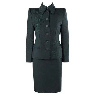 Pre-owned Givenchy Couture A/w 1998 Alexander Mcqueen Dark Green Tailored Blazer Skirt Set