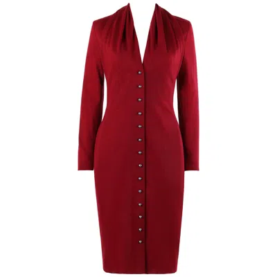 Pre-owned Givenchy Couture A/w 1998 Alexander Mcqueen Ruby Red Wool Button Front Dress