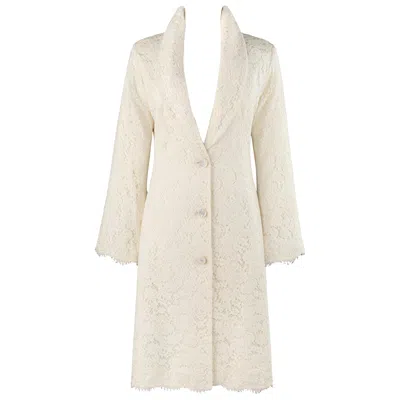 Pre-owned Givenchy Couture A/w 1999 Alexander Mcqueen Ivory Floral Lace Princess Coat In White