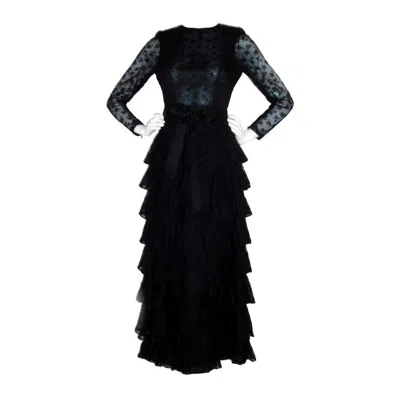 Pre-owned Givenchy Couture Black Lace Tiered Gown With Bow At Waist 4