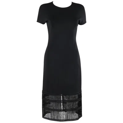Pre-owned Givenchy Couture C.1990's Alexander Mcqueen Black Tiered Sheath Fringe Dress