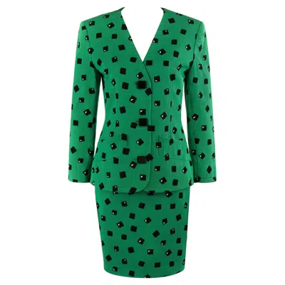 Pre-owned Givenchy Couture Hubert De  C.1980's Green Black Blazer Skirt Suit Set Numbered