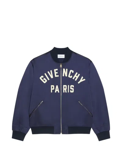 Givenchy Couture Seam Bomberjacke Aus Satin Mit Stickerei In Blau