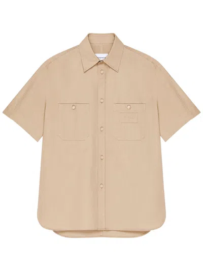Givenchy Branded Cotton Ss Shirt In Neutral