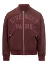 Givenchy Couture Seam Embroidered Logo Bomber Jacket In Burgundy