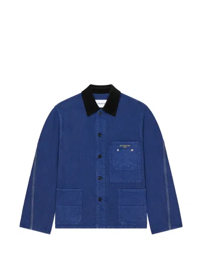 Givenchy Couture Seam Jacket In Herringbone Denim In Blue