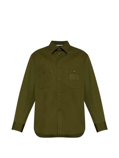 Givenchy Couture Seam Logo-patch Pocket-detail Cotton Shirt In Green