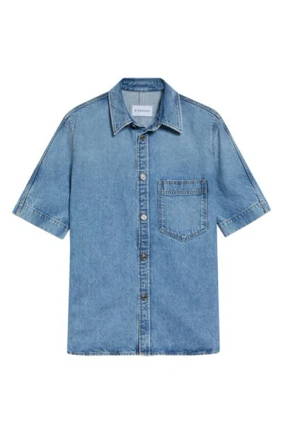 Givenchy Couture Seam Short Sleeve Denim Button-up Shirt In Blue