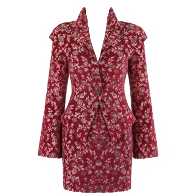Pre-owned Givenchy Couture S/s 1998 Alexander Mcqueen 2 Pc Floral Jacquard Skirt Suit Set In Brown