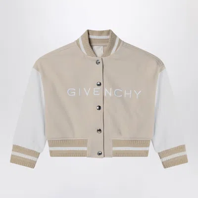 GIVENCHY CREAM-COLORED BOMBER JACKET WITH LOGO