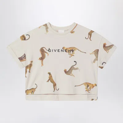 GIVENCHY CREAM CROP T-SHIRT WITH LEOPARDS