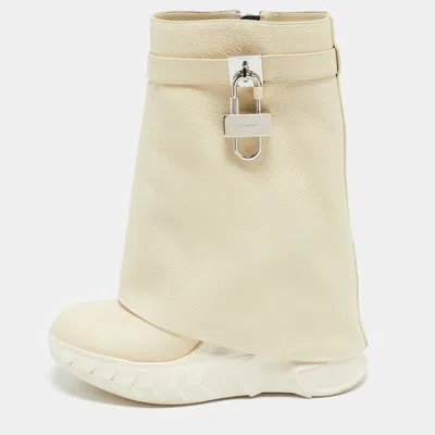 Pre-owned Givenchy Cream Leather Shark Lock Mid Calf Boots Size 39