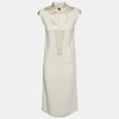 Pre-owned Givenchy Cream Satin Trim Crepe Sleeveless Midi Dress S In White