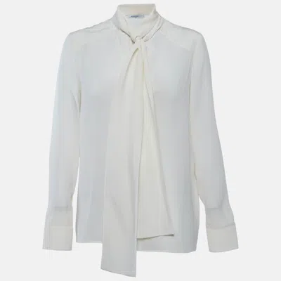 Pre-owned Givenchy Cream Silk Tie-up Blouse M In White