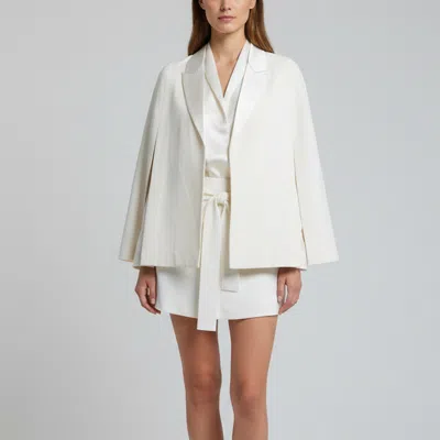 Pre-owned Givenchy Cream Wool And Satin Tie Up Jacket Cape Blazer M In White