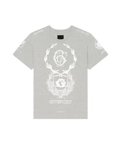 Givenchy Crest T-shirt In Cotton In Light Grey Melange
