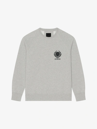 Givenchy Crest Slim Fit Sweatshirt In Fleece In Light Grey Melange