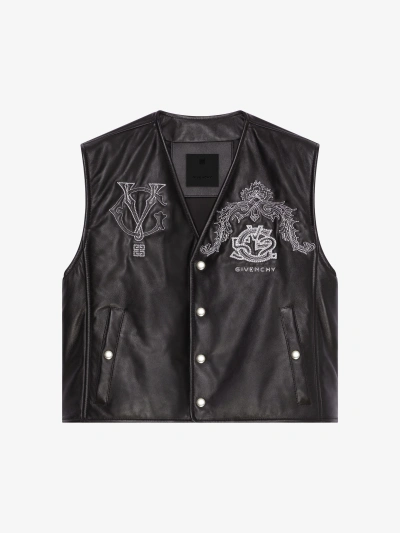 Givenchy Crest Waistcoat In Embroidered Leather In Black/white