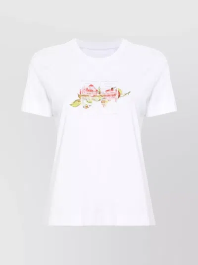 Givenchy Crew Neck Floral Graphic Print Top In White