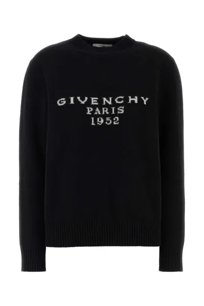 Givenchy Logo-intarsia Wool-cashmere Sweater In Black