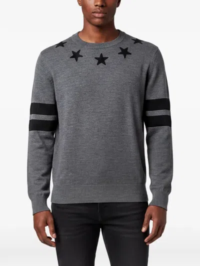 Pre-owned Givenchy Crew-neck Star-appliqué Sweater In Gray