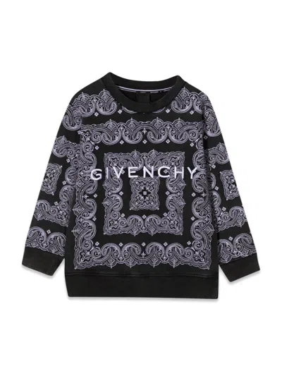 Givenchy Crewneck Sweatshirt With Patterned Print And Logo For Boys In Black