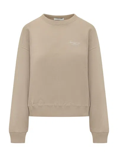 Givenchy Crewneck Sweatshirt With Embroidered Logo In Neutral