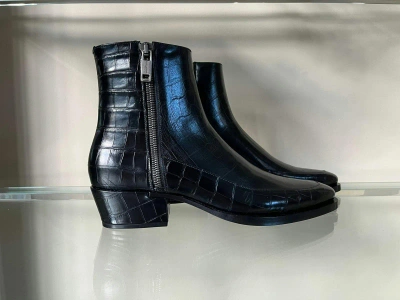 Pre-owned Givenchy Croc Embossed Boots In Black