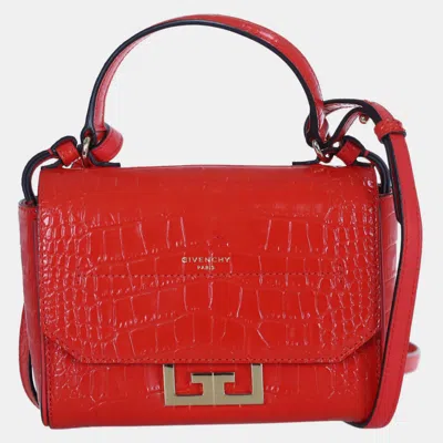 Pre-owned Givenchy Croco Embossed Mini Eden Bag In Red