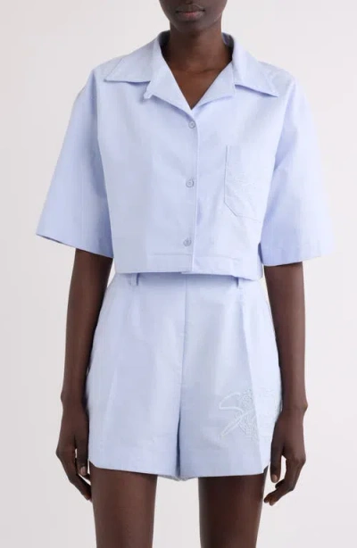 Givenchy Collared Short-sleeve Cropped Shirt In Blue