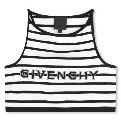 Givenchy Kids' Logo刺绣条纹短款上衣 In Black